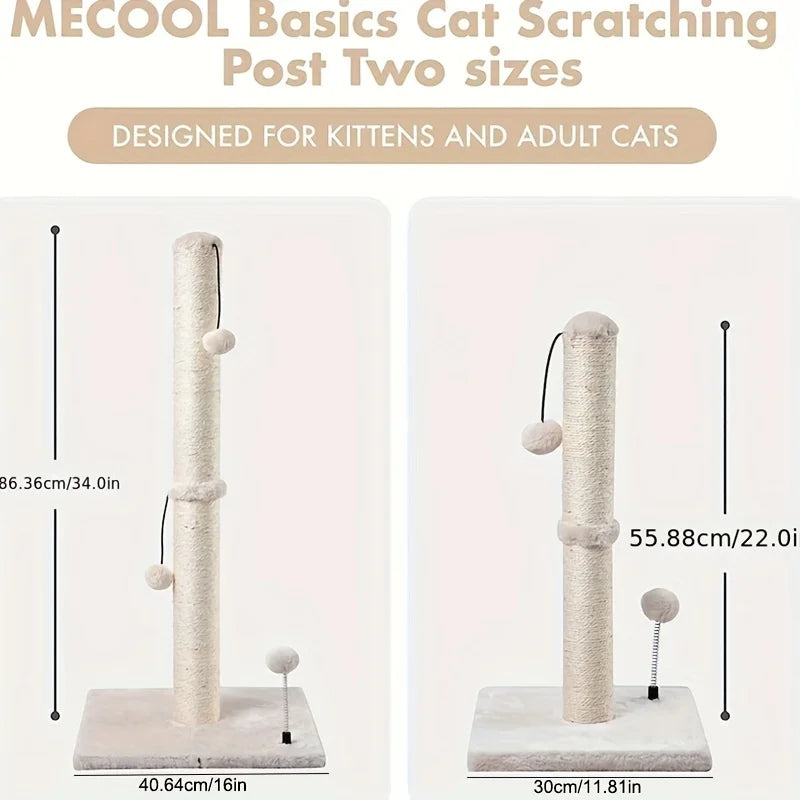 34-Inch High Cat Scratching Post – Premium Indoor Sisal Scratcher with Hanging Ball