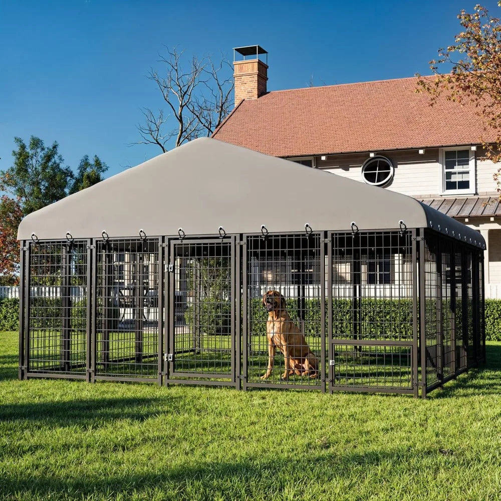 10x10FT Heavy-Duty Outdoor Dog Kennel with Roof – Spacious Secure Cage with Double Lock & Feeding Door
