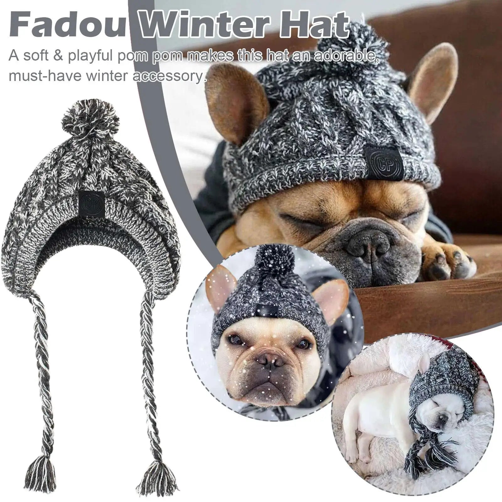 Winter Warm Knitted Dog Hat – Windproof Pet Beanie with Fluffy Pom for Small & Medium Dogs