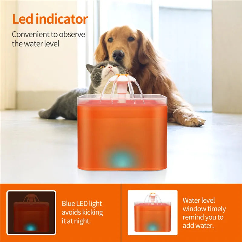2L Automatic Pet Water Fountain with LED Light – USB Cat & Dog Water Dispenser with Recirculating Filter