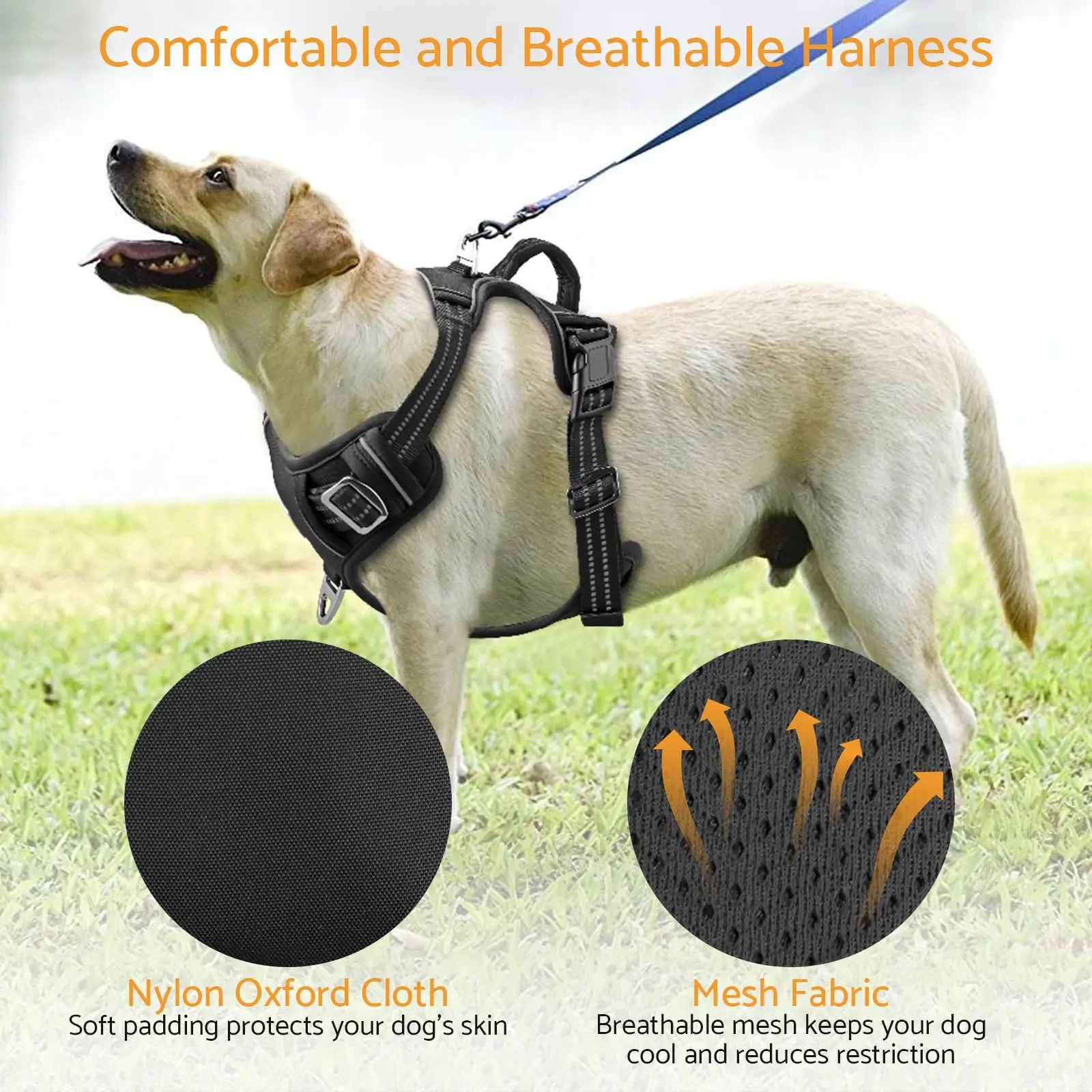 No-Pull Adjustable Dog Harness – Reflective Padded Vest with Dual Leash Clips for Large Dogs