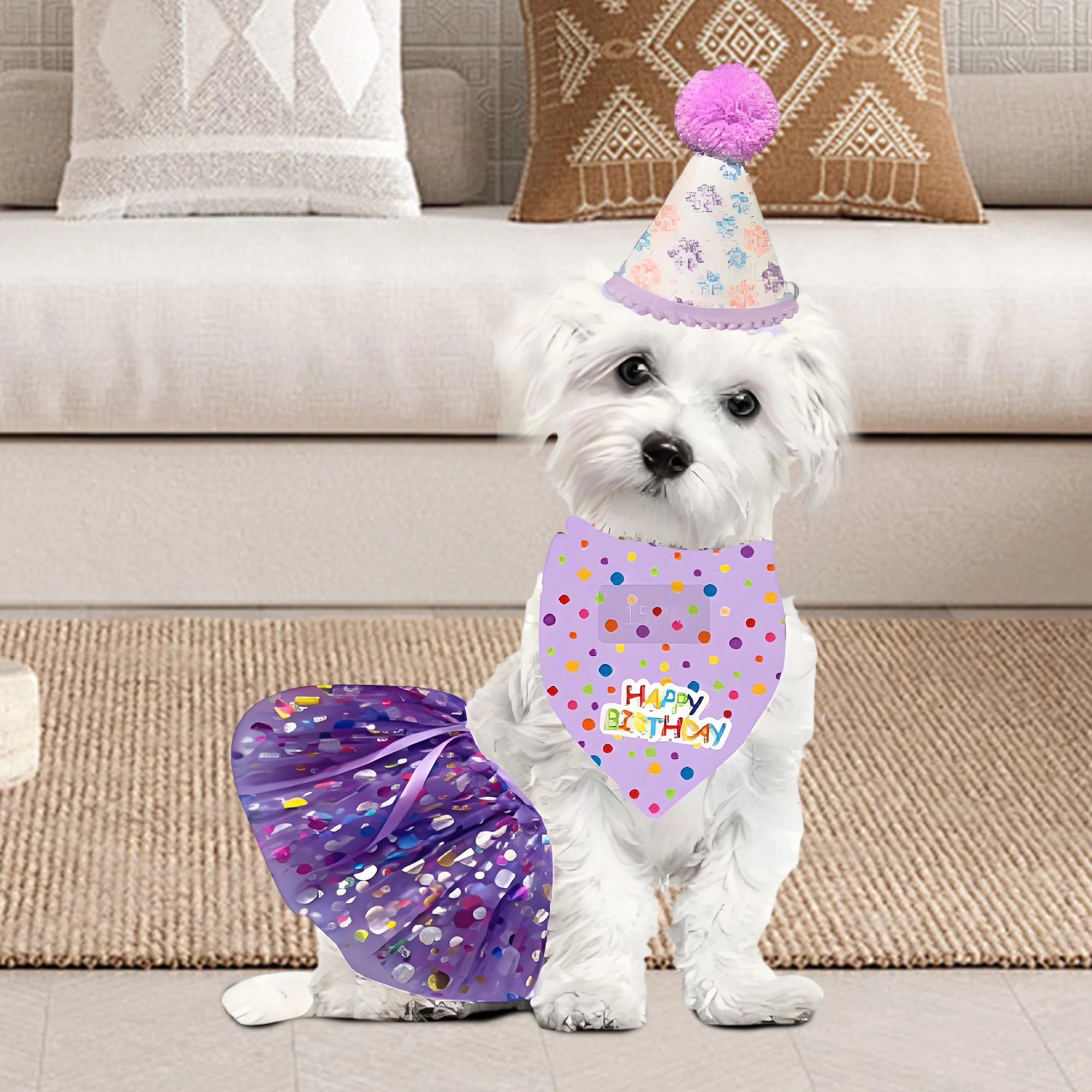 Dog Birthday Costume Set – Party Hat, Skirt & Scarf Outfit for Dogs & Cats
