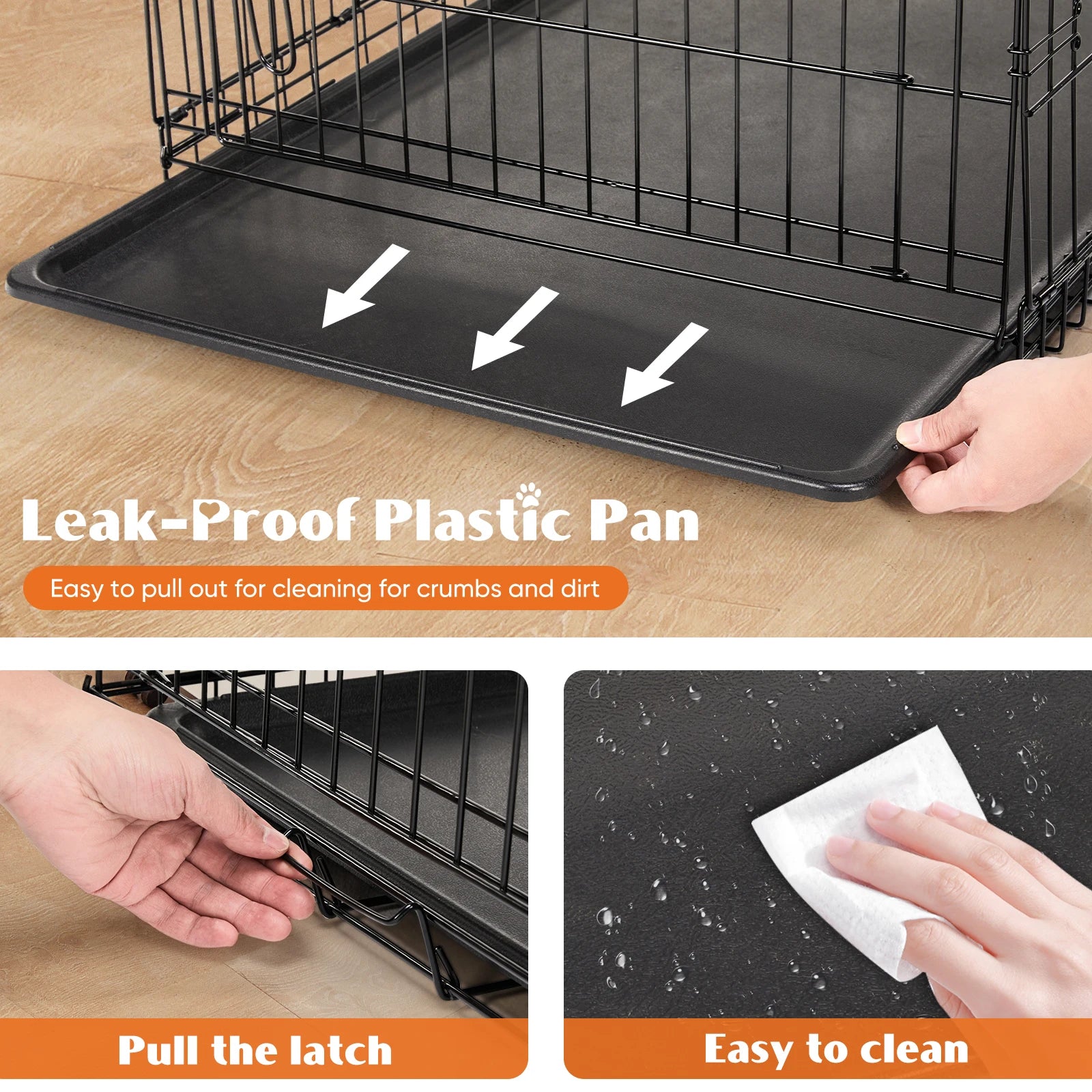 JHK Folding Double Door Dog Crate – XL Metal Wire Cage with Leak-Proof Tray for Indoor & Travel Use