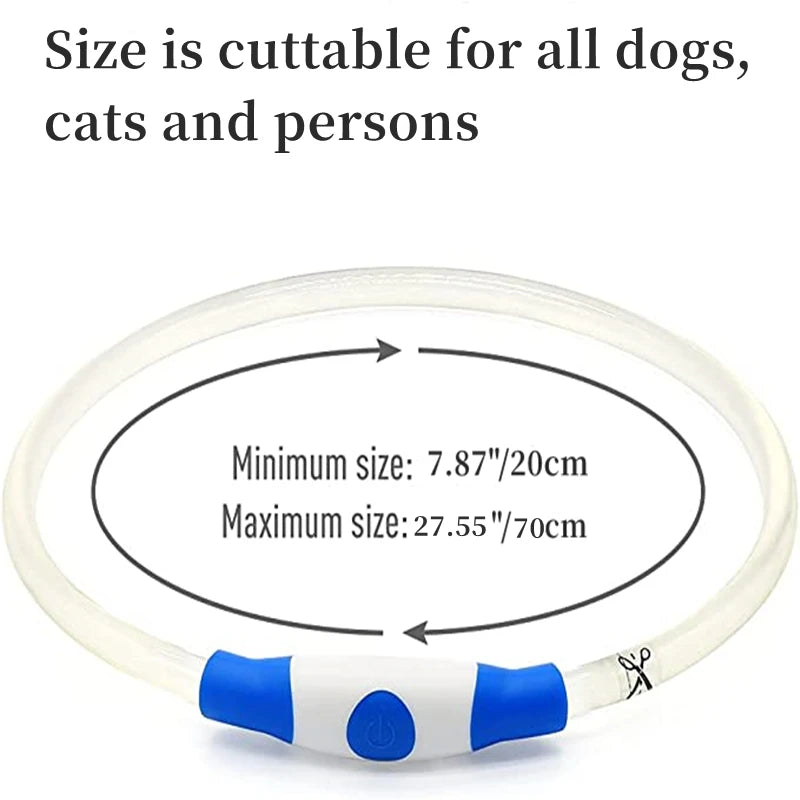 USB Charging LED Luminous Dog Collar – Adjustable Flashing Safety Light Necklace for Dogs & Cats