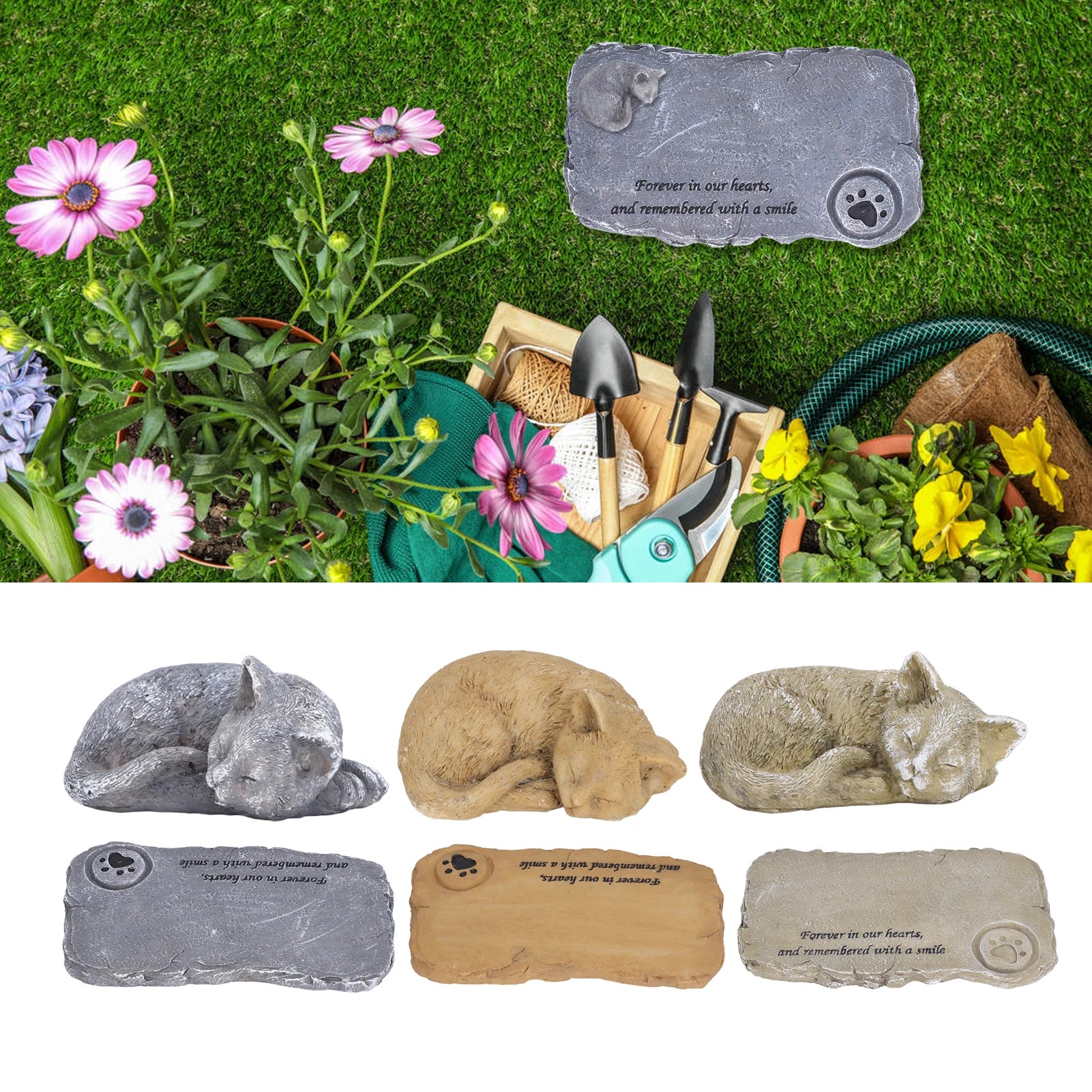 Weatherproof Resin Pet Memorial Garden Stone – Outdoor Gravestone for Dog or Cat