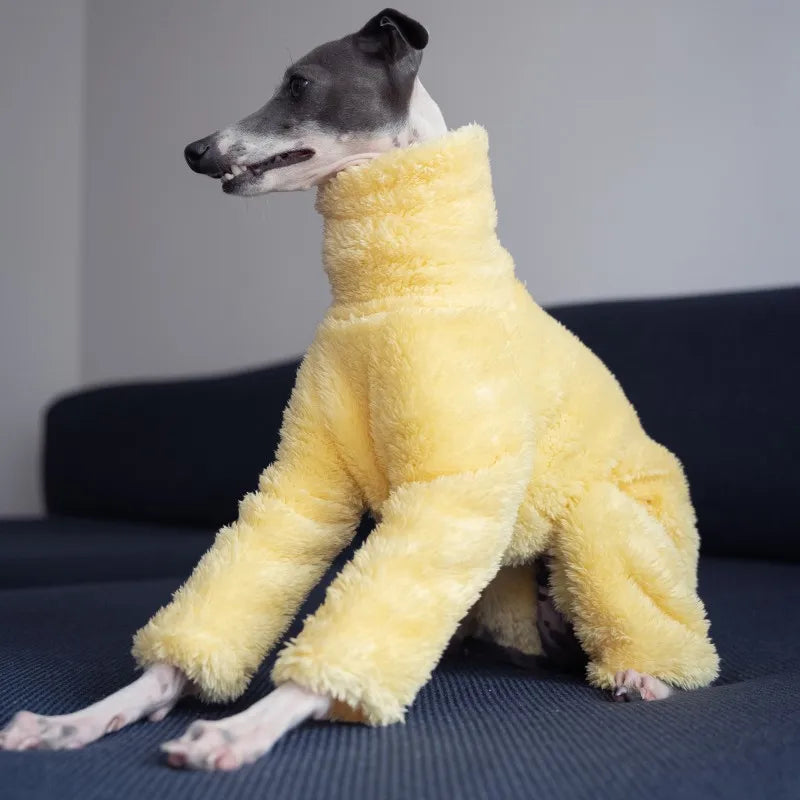 Yellow High-Collar Dog Coat – Soft, Warm Winter Pajamas for Small & Medium Breeds