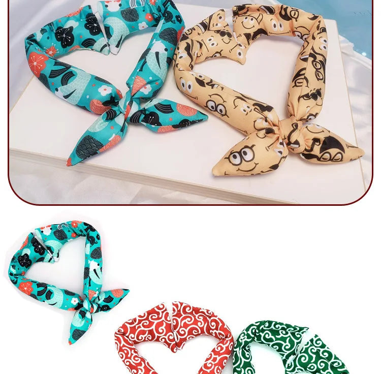 Japanese Farmhouse Style Dog Bandana – Soft Cotton Pet Scarf with Bow Accent for Akita, Shiba & More