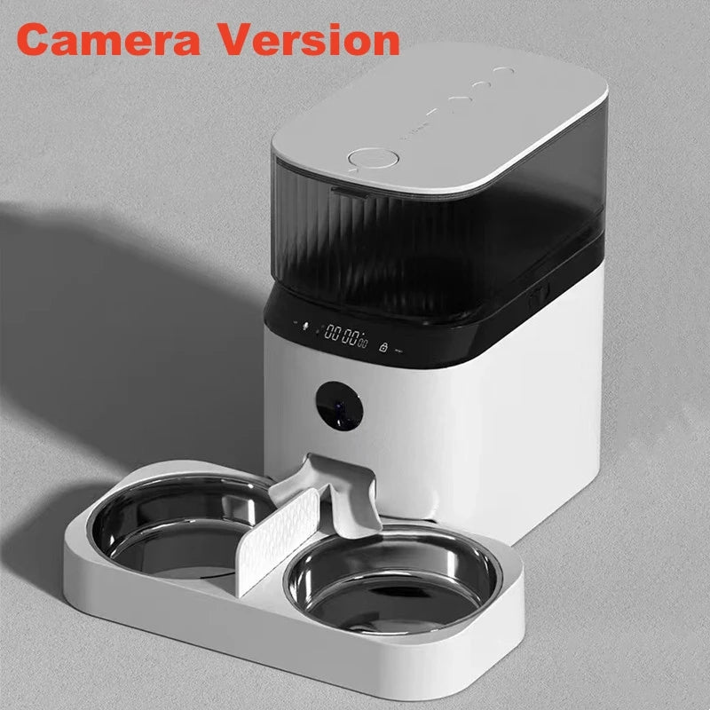Tuya Automatic Pet Feeder 5L – Smart APP Control, Dual Stainless Steel Bowls, HD Camera, Touch Panel, Portion Control for Cats & Dogs