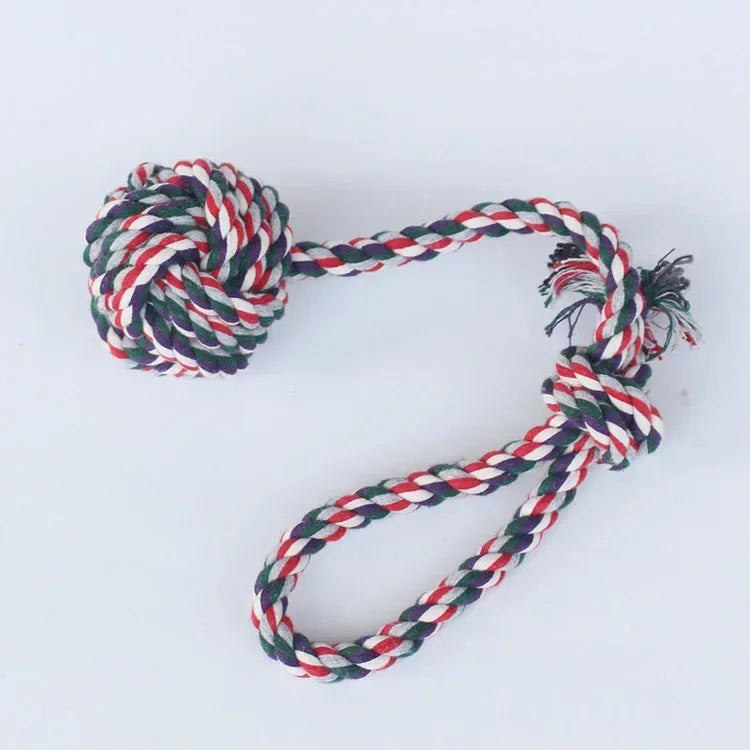 1PC Braided Cotton Rope Ball Dog Toy – Durable Knot Chew Toy for Puppies & Small Dogs | Teeth Cleaning & Interactive Play