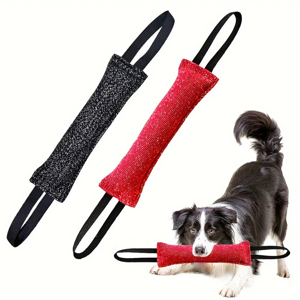 Dog Training Bite Stick – Double Handle Jute Tug Toy for Interactive Play & Bite Training