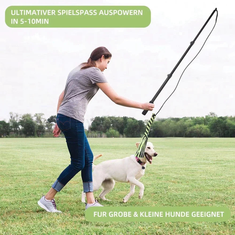 Retractable Flirt Pole Dog Toy – Bite-Resistant Teaser Wand with Plush Refill for Interactive Play & Training