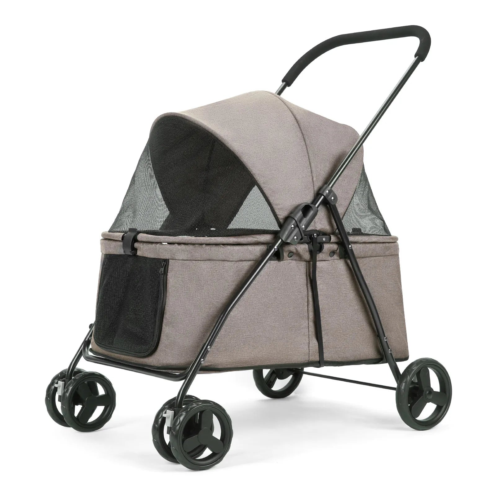 Wedyvko Luxury 80 lbs Pet Stroller – 4-Wheel Foldable Dog Stroller with Brakes, Dark Grey