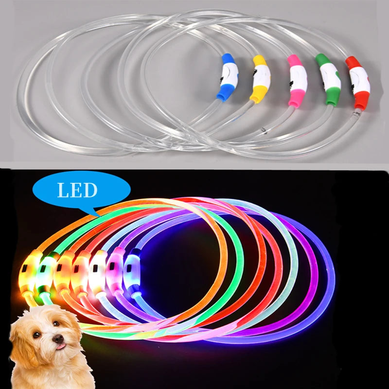 USB Charging LED Luminous Dog Collar – Adjustable Flashing Safety Light Necklace for Dogs & Cats