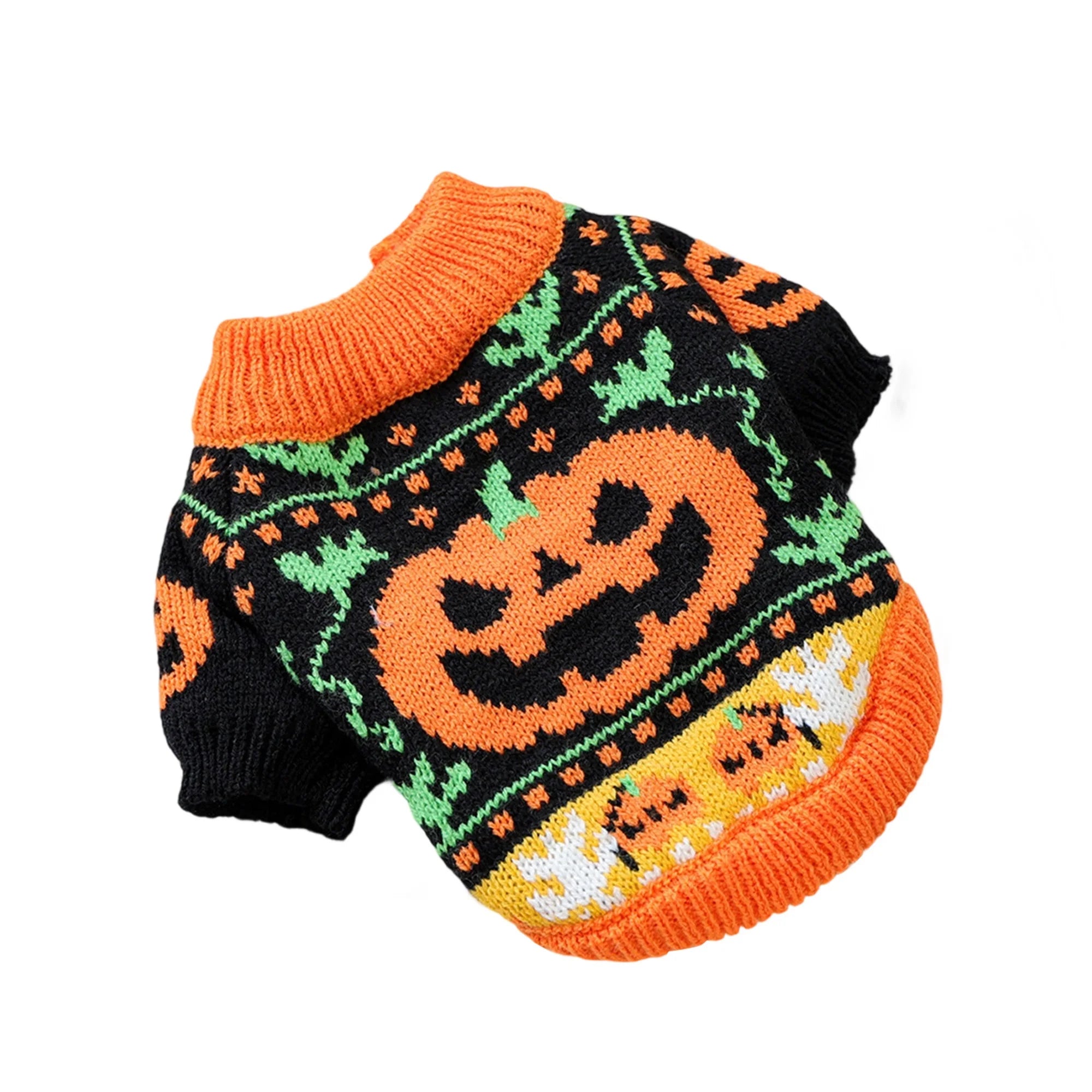 Halloween Ghost Pet Sweater – Knitted Pumpkin & Ghost Costume for Small Dogs & Cats