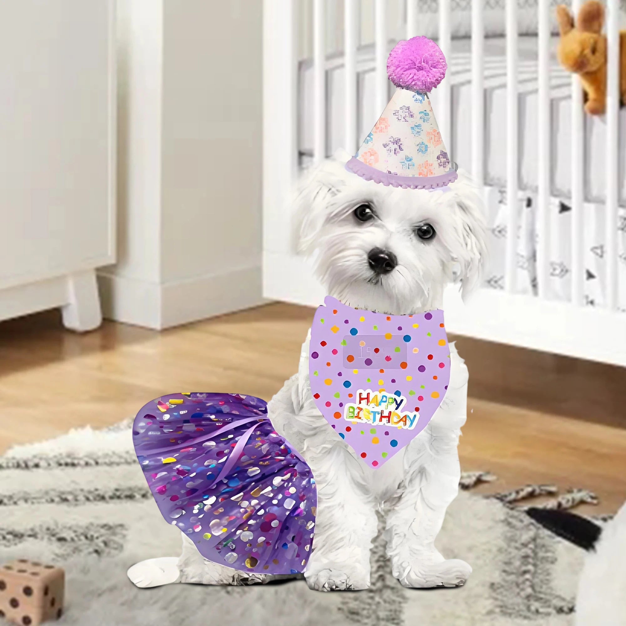 Dog Birthday Costume Set – Party Hat, Skirt & Scarf Outfit for Dogs & Cats