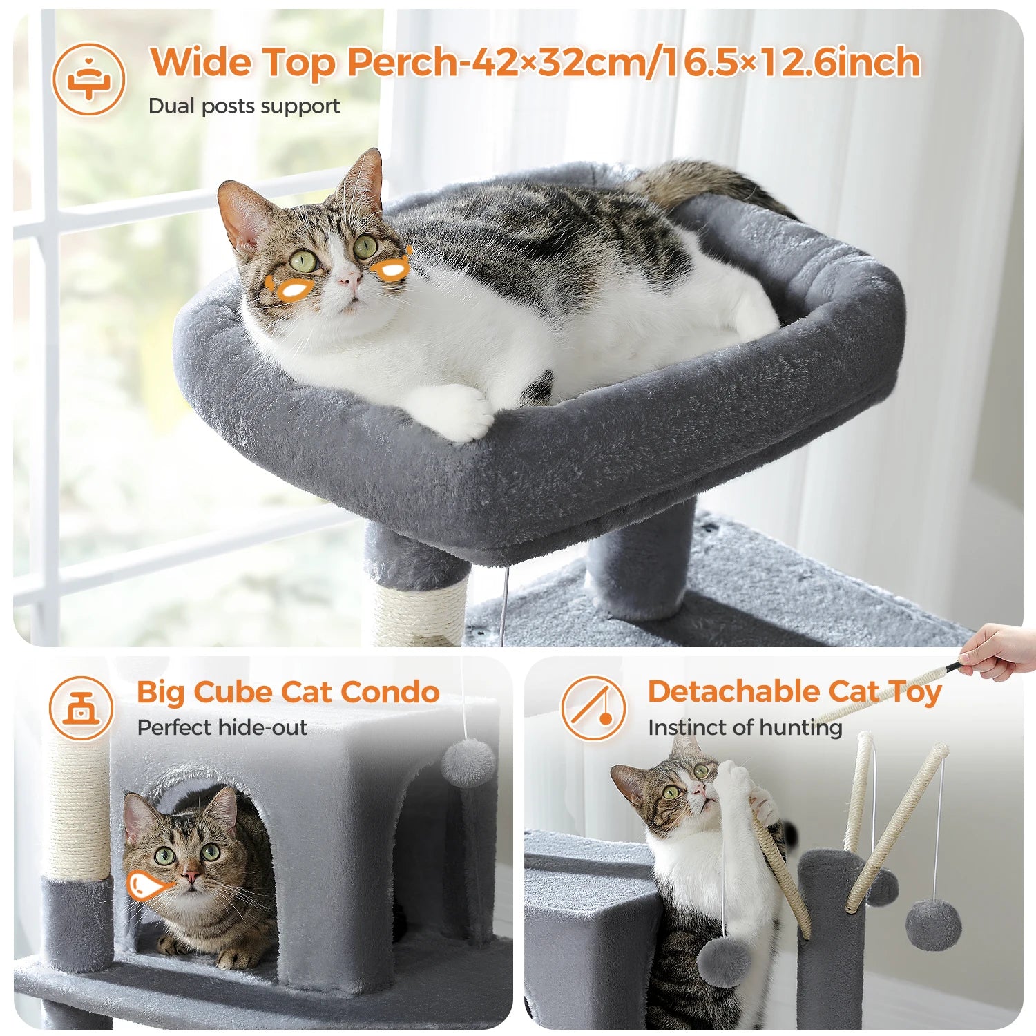 Large Multi-Level Cat Tree Tower – Tall Plush Indoor Cat Condo with Scratching Posts, Perches, Caves & Boards