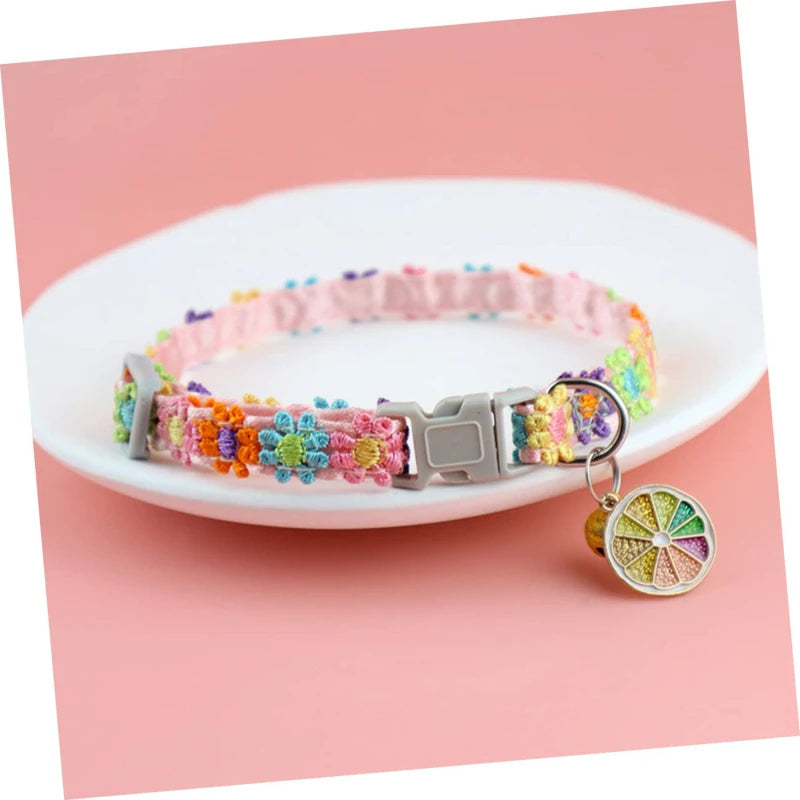 Adjustable Pet Collar with Bell – Colorful Cartoon Footprint Design for Puppies, Dogs & Cats