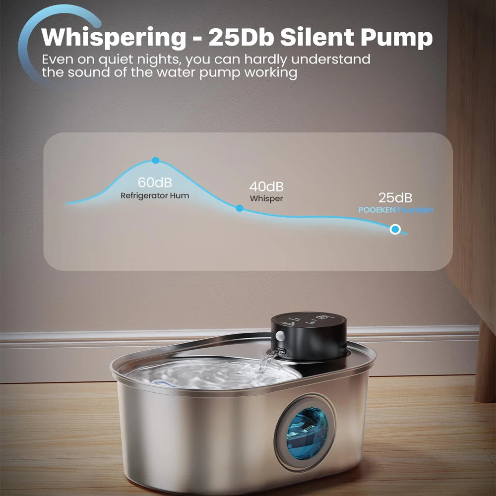 108oz/3.2L Stainless Steel Wireless Cat & Dog Water Fountain – Rechargeable Automatic Motion Sensor Pet Drinker