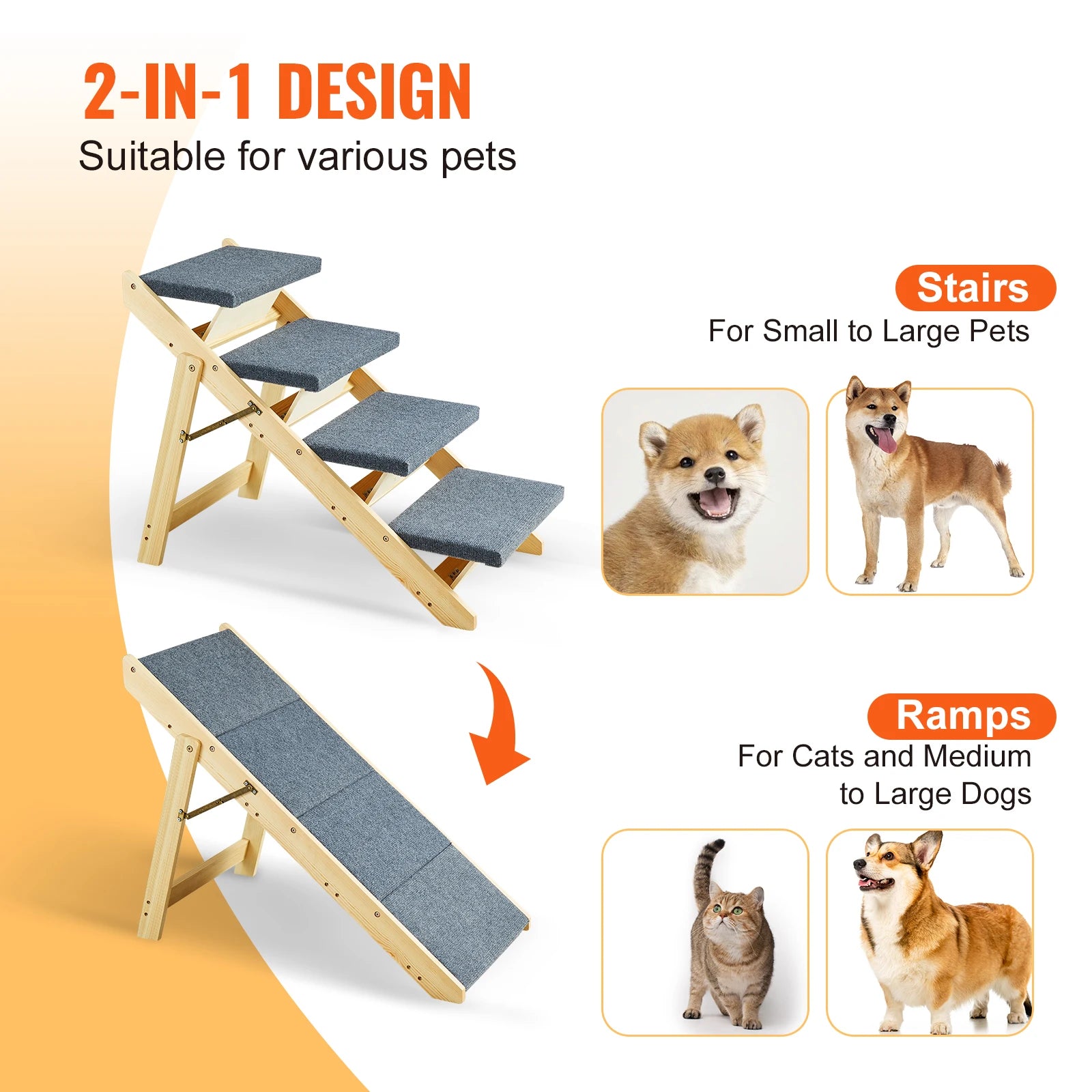 SucceBuy Wooden Pet Steps & Ramp Combo – 2-in-1 Foldable Design for Small to Large Pets