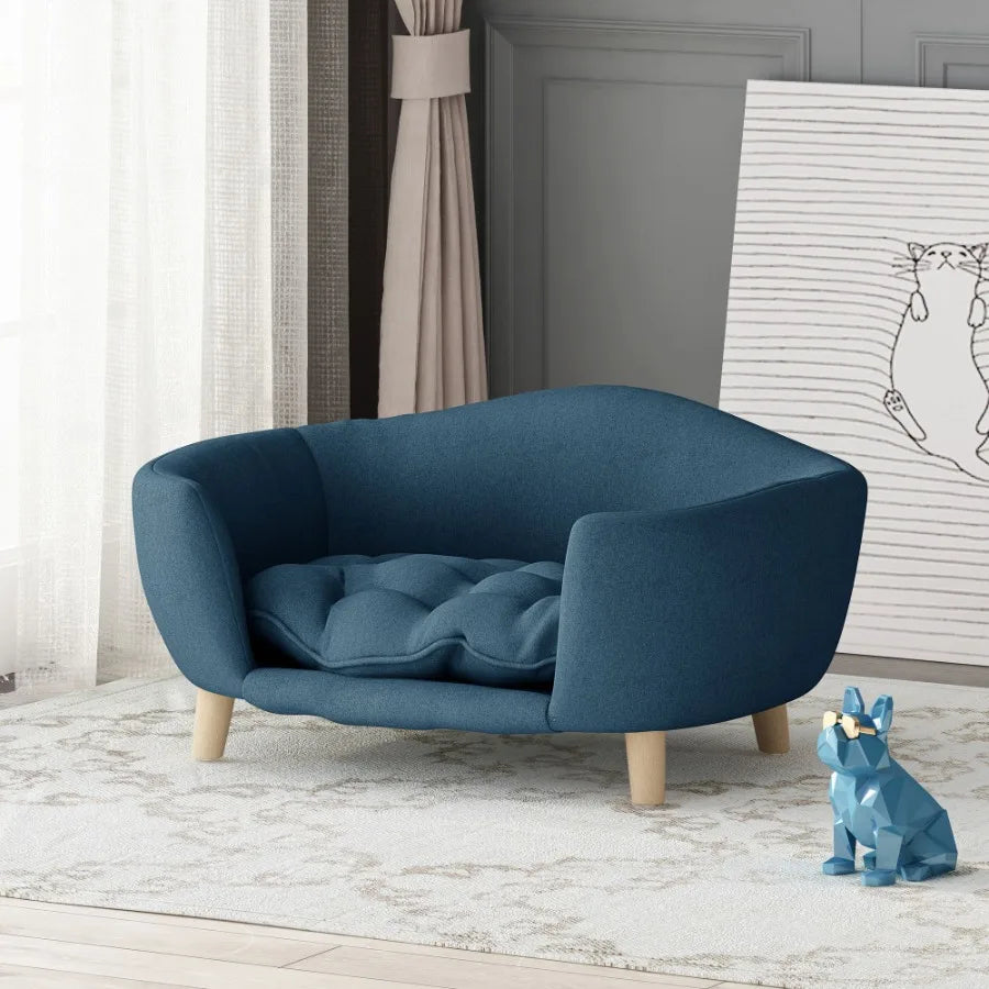2025 Dog Bed – Light Blue Raised Sofa-Style Pet Bed, Classic Upholstered Design, 30.25" x 21.75" x 14"
