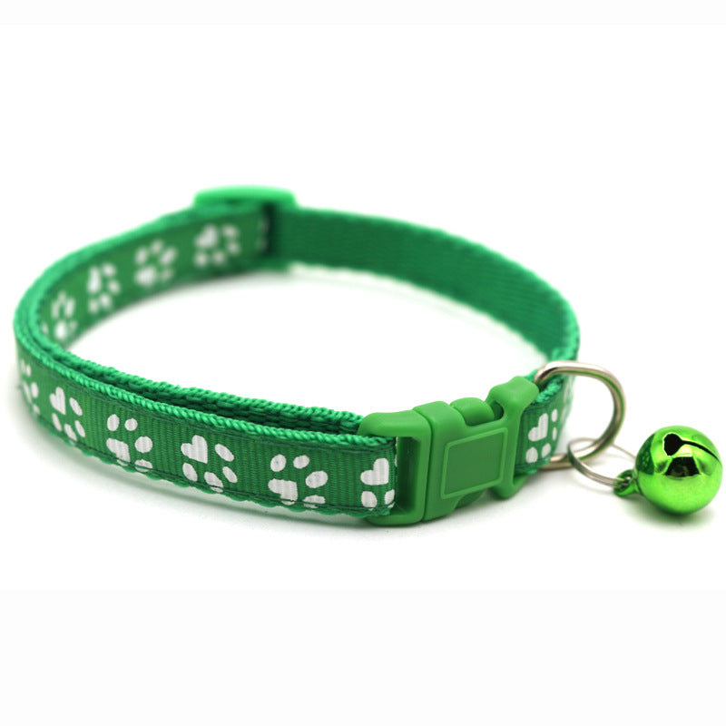 Adjustable Pet Collar with Bell – Colorful Cartoon Footprint Dog & Cat Collar for Puppies and Kittens