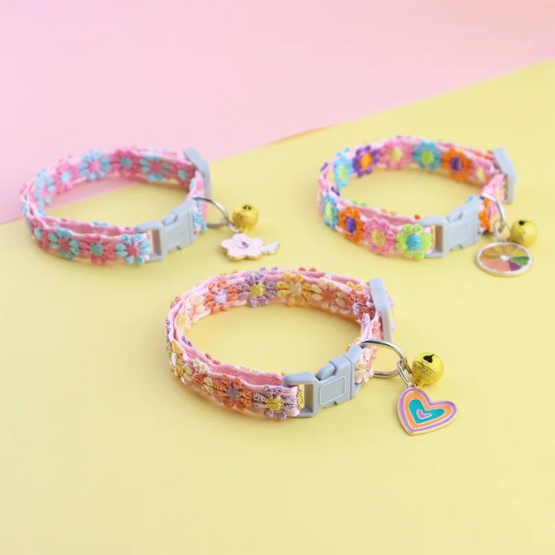 Adjustable Pet Collar with Bell – Colorful Cartoon Footprint Design for Puppies, Dogs & Cats