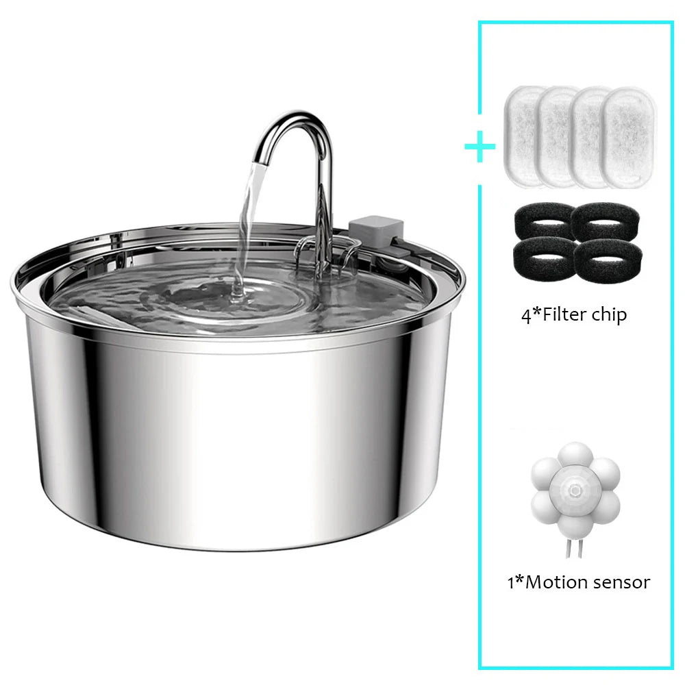 Stainless Steel Automatic Pet Water Fountain – USB Quiet Cat & Dog Drinking Bowl with Filter