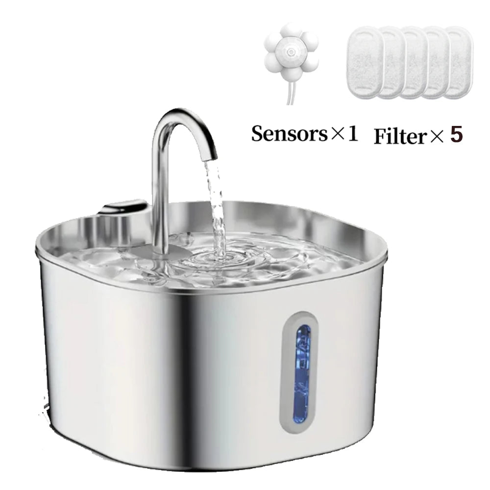 2.2L Stainless Steel Cat Water Fountain – Ultra-Quiet Pet Water Dispenser with Filter for Cats & Dogs