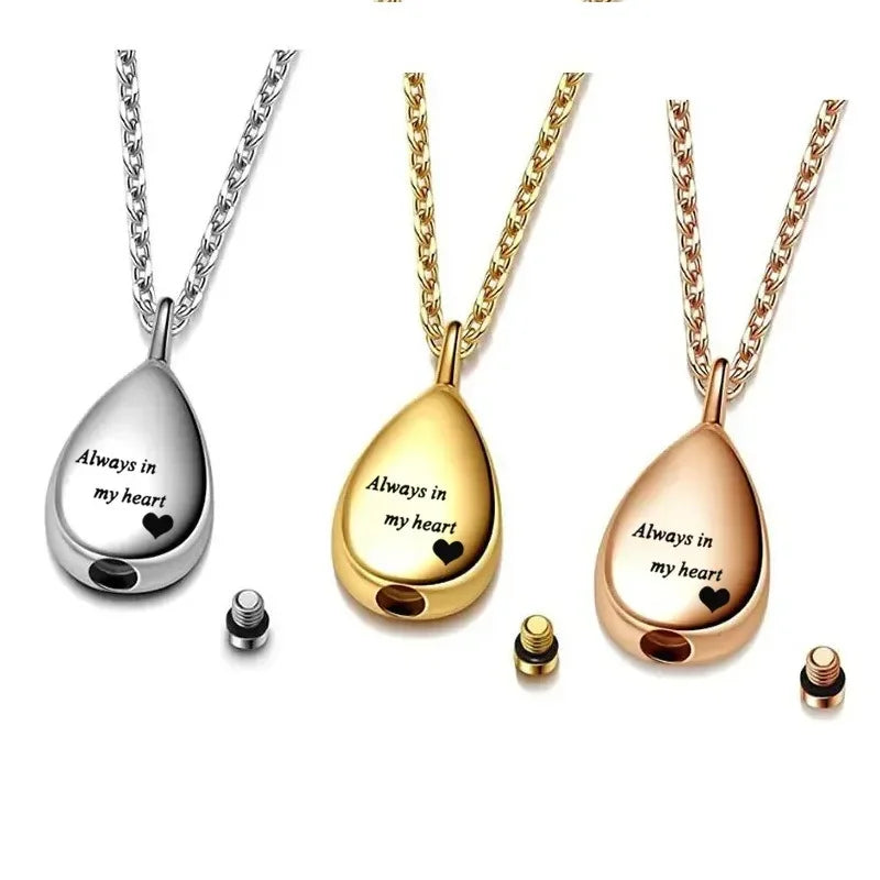 Teardrop Pet Urn Pendant – Stainless Steel Keepsake Necklace for Dog & Cat Memorial