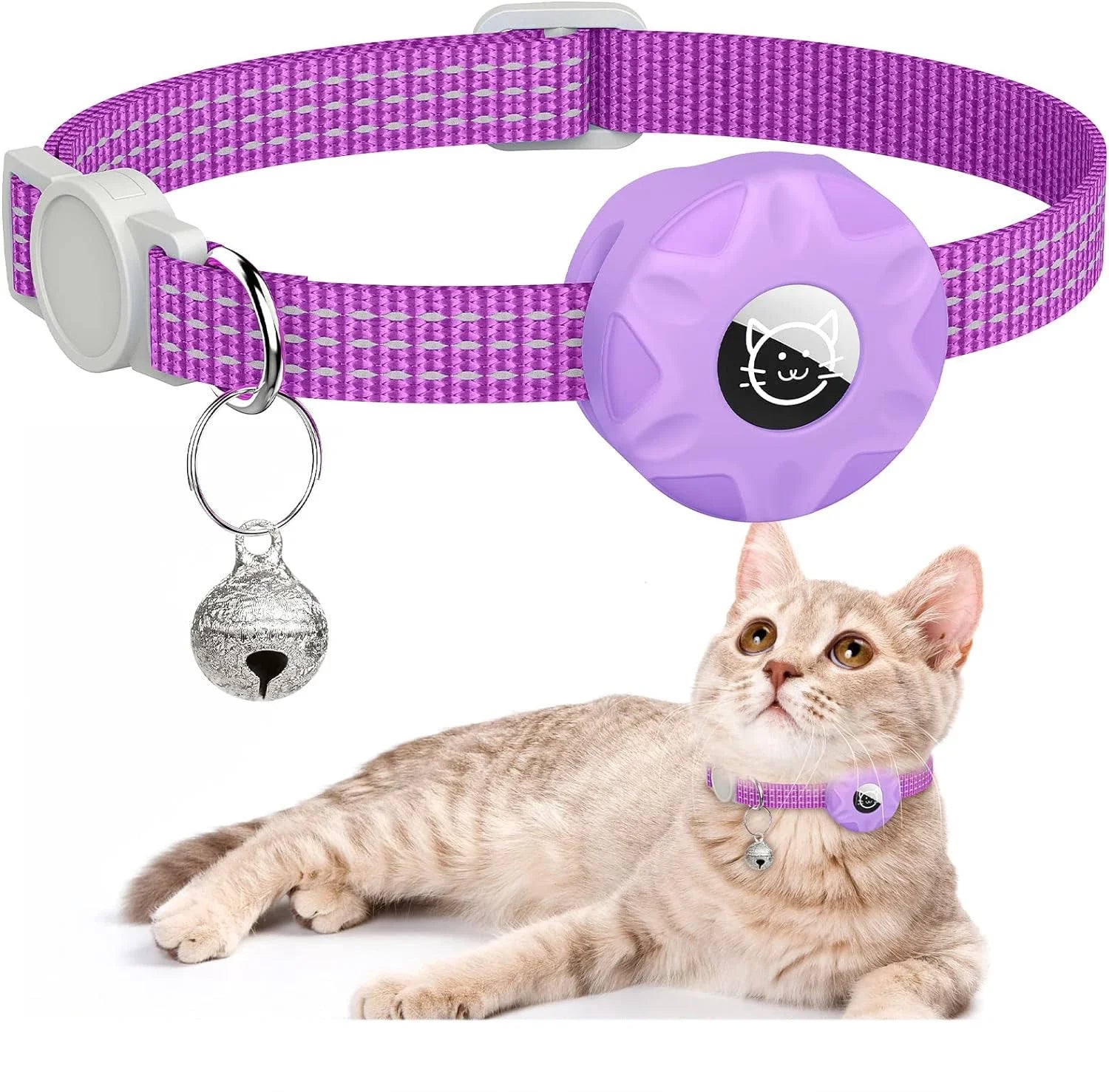 Apple AirTag Cat Collar – Adjustable Reflective GPS Kitten Collar with AirTag Holder & Bell for Boy & Girl Cats