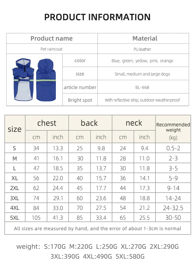 Waterproof Dog Raincoat – Hooded Reflective Cloak for Large Dogs