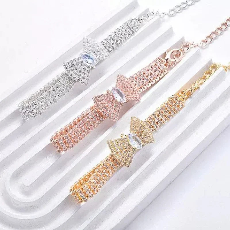 Luxury Adjustable Pet Necklace – Cat & Dog Collar with Diamond Zircon Bone Pendant