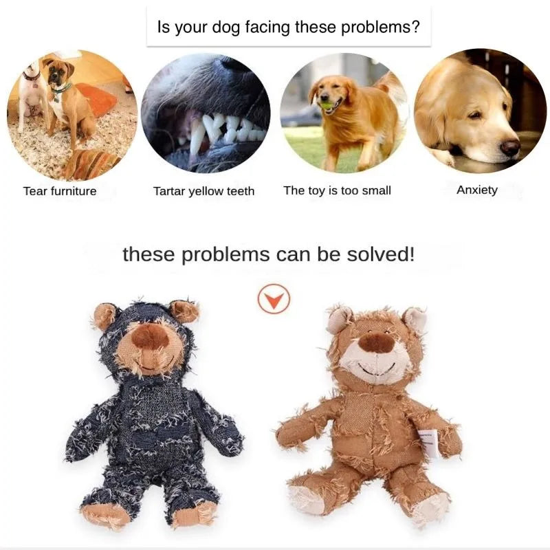 Teddy Bear Plush Dog Toy – Squeaky Interactive Chew Toy for Cleaning Teeth & Stress Relief