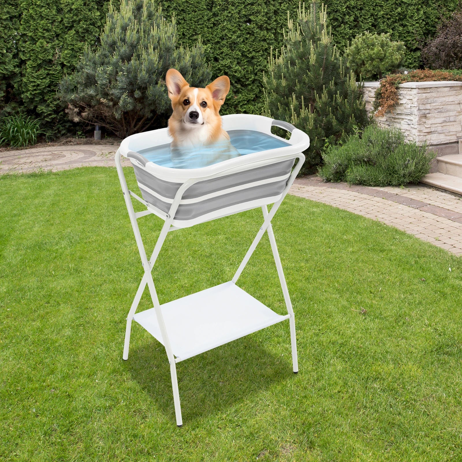 Small Pet Portable Bathtub with Stand – Foldable Bath with Drainage Tube for Small Dogs & Cats