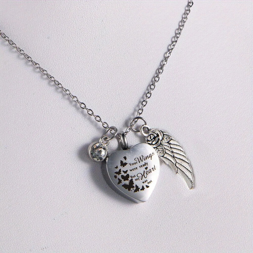 Angel Wing Heart Cremation Urn Necklace – Memorial Keepsake Jewelry for Ashes