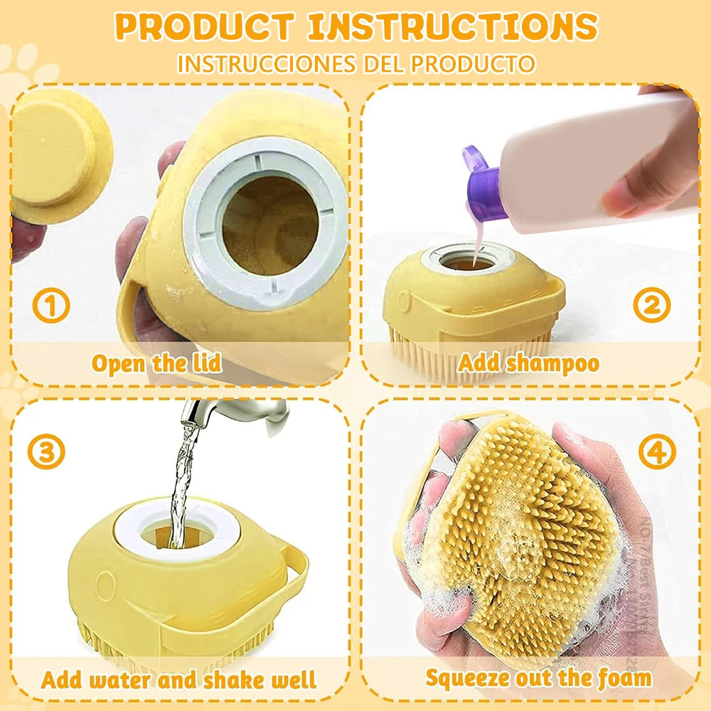 Dog Bath Brush – Silicone Pet Shampoo Scrubber & Soap Dispenser, Cat Massage Grooming Comb, Soft Rubber Puppy Cleaning Brush