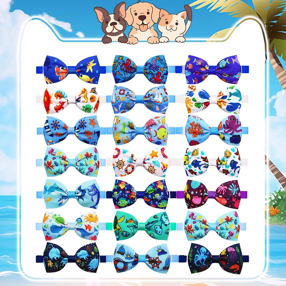 20PCS Summer Dog Bow Tie Set – Handmade Adjustable Collar Accessories for Dogs & Cats | Pet Grooming & Fashion Supply