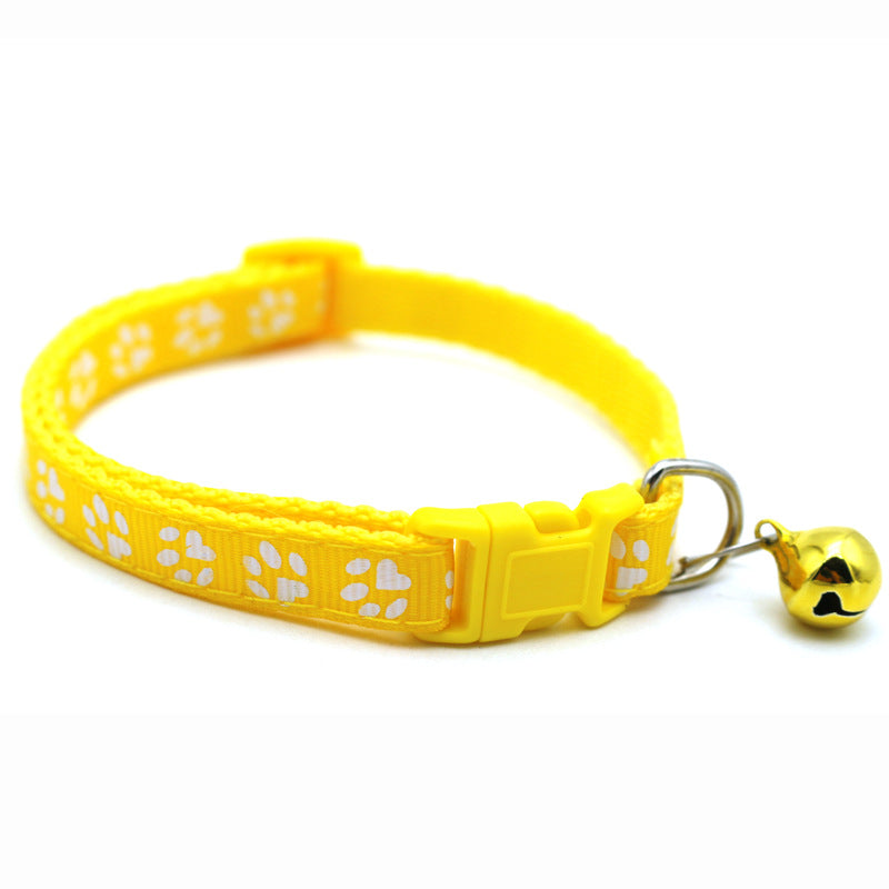 Adjustable Pet Collar with Bell – Colorful Cartoon Footprint Dog & Cat Collar for Puppies and Kittens