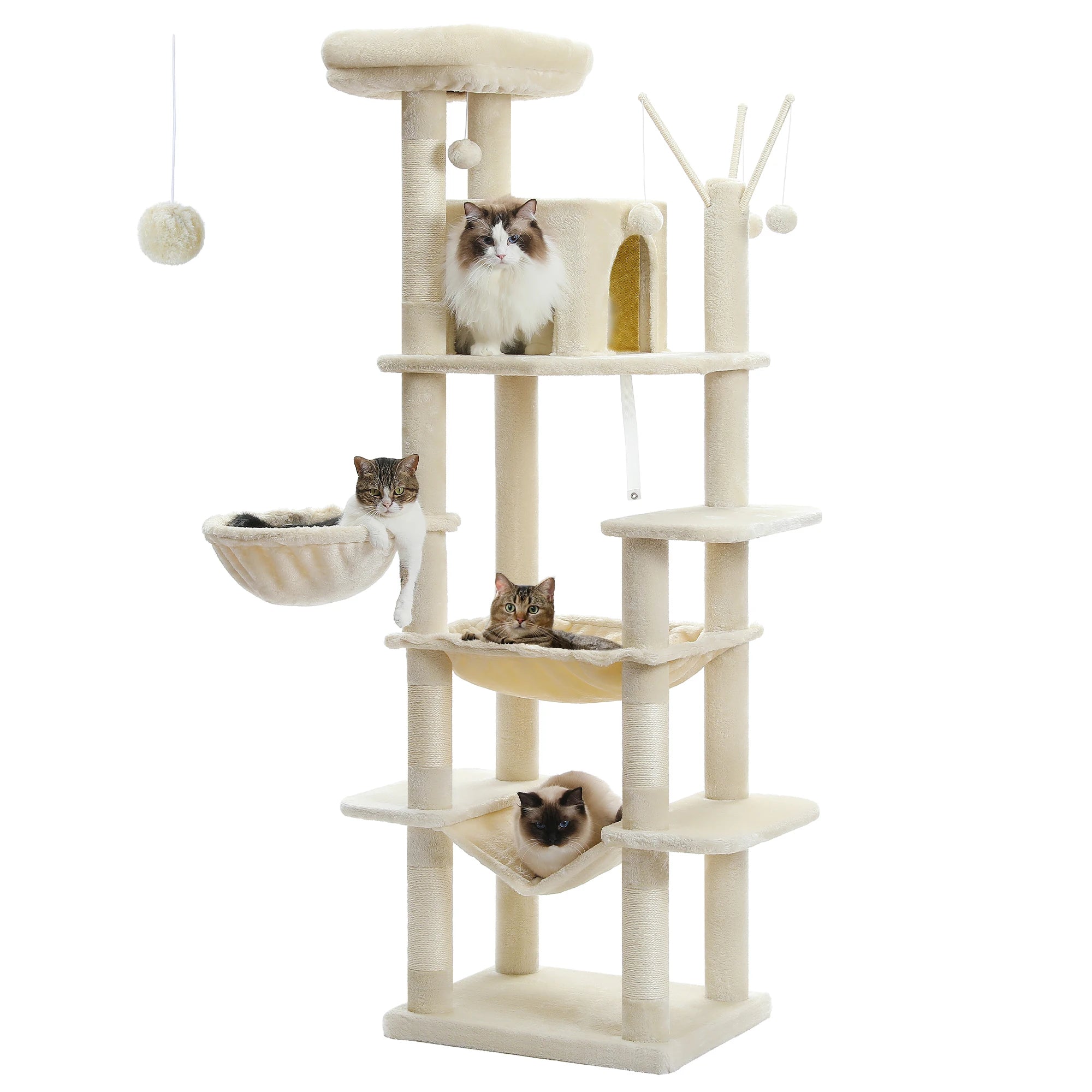 Large Multi-Level Cat Tree Tower – Tall Plush Indoor Cat Condo with Scratching Posts, Perches, Caves & Boards