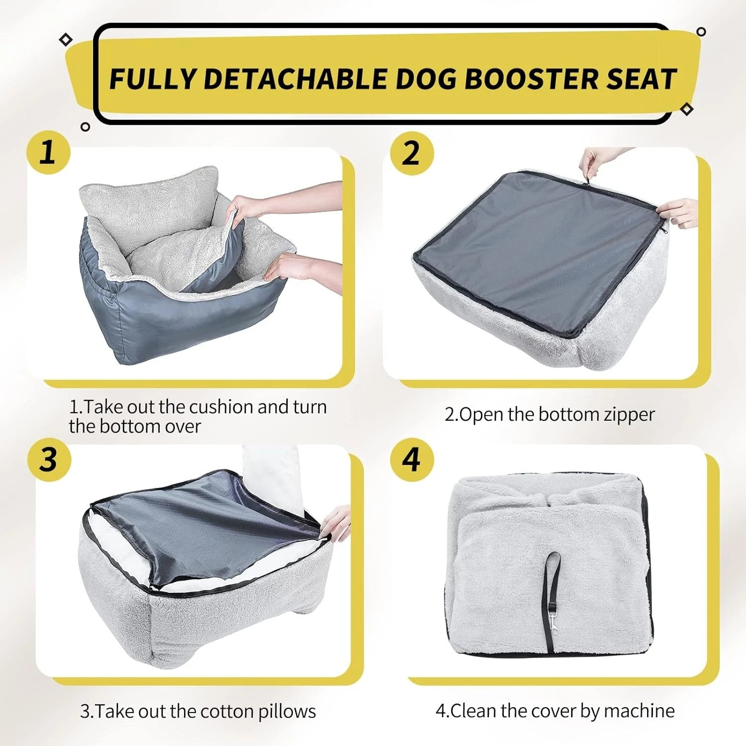 Dog Car Seat for Small Dogs – Washable Soft Booster Seat & Travel Bed | Portable Carseat for Pets Under 25 lbs