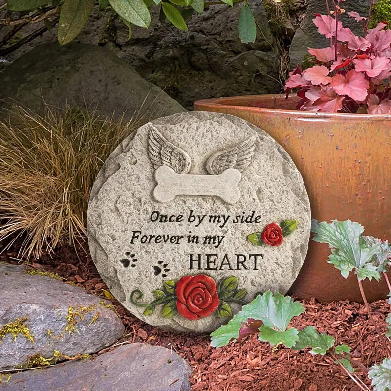 Pet Memorial Stone – Sympathy Gift for Loss of Dog or Cat, Paw Print Grave Marker for Garden or Indoor Remembrance