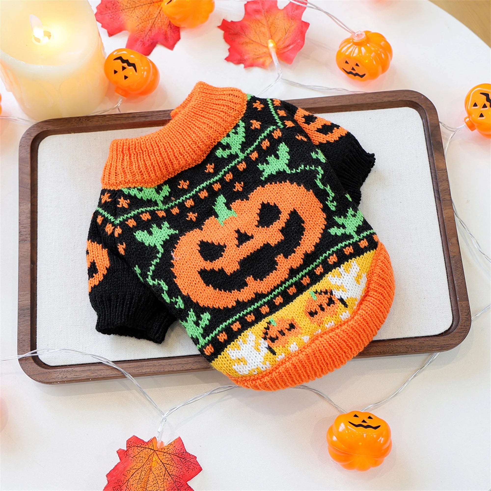 Halloween Ghost Pet Sweater – Knitted Pumpkin & Ghost Costume for Small Dogs & Cats