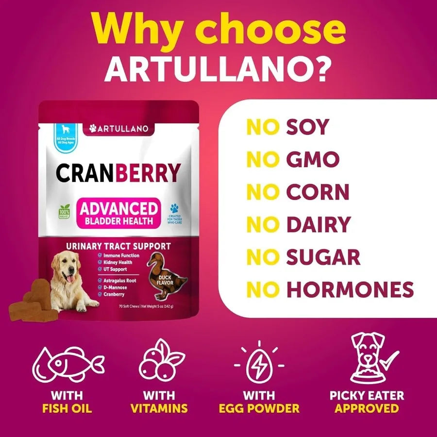 Dog UTI & Bladder Support Supplement – Cranberry Formula for Urinary Health & Incontinence Relief
