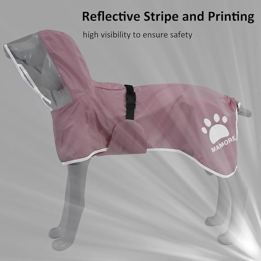 Breathable Waterproof Dog Raincoat – Adjustable Hooded Poncho with Leash Hole & Reflective Strips | For Small, Medium & Large Dogs