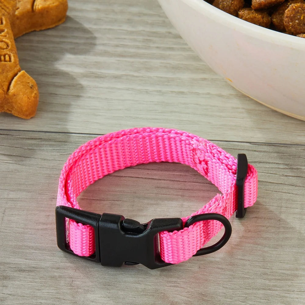 2-Pack Adjustable Pink Dog Collars – Durable, Comfortable Polyester with Easy Clip Buckle for Daily Use