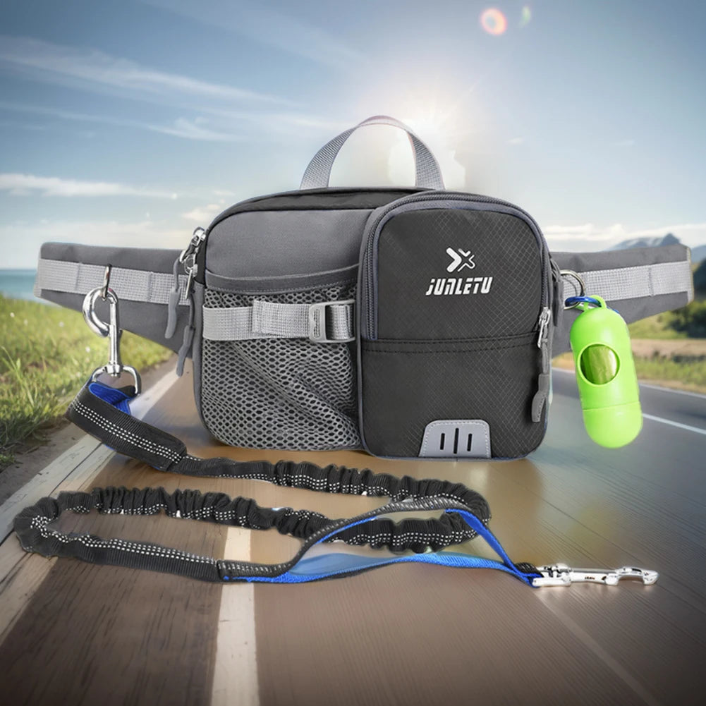 Retractable Hands-Free Dog Leash with Waist Bag – Adjustable Belt & Bottle Holder