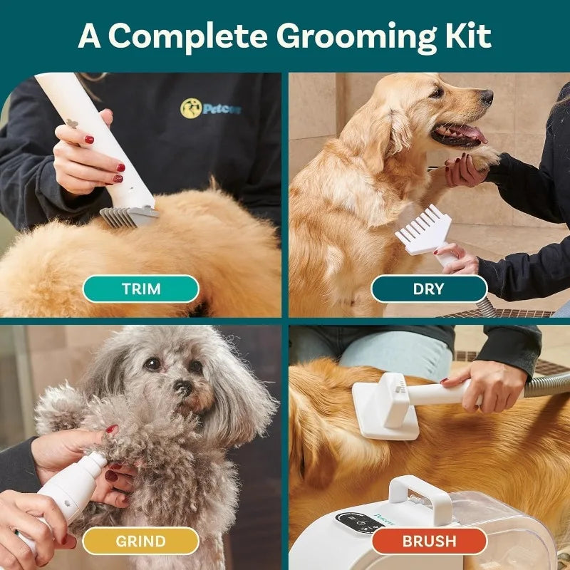 8-in-1 Dog Grooming Vacuum Kit with Hair Dryer – Low Noise 60dB, Anti-Shedding System
