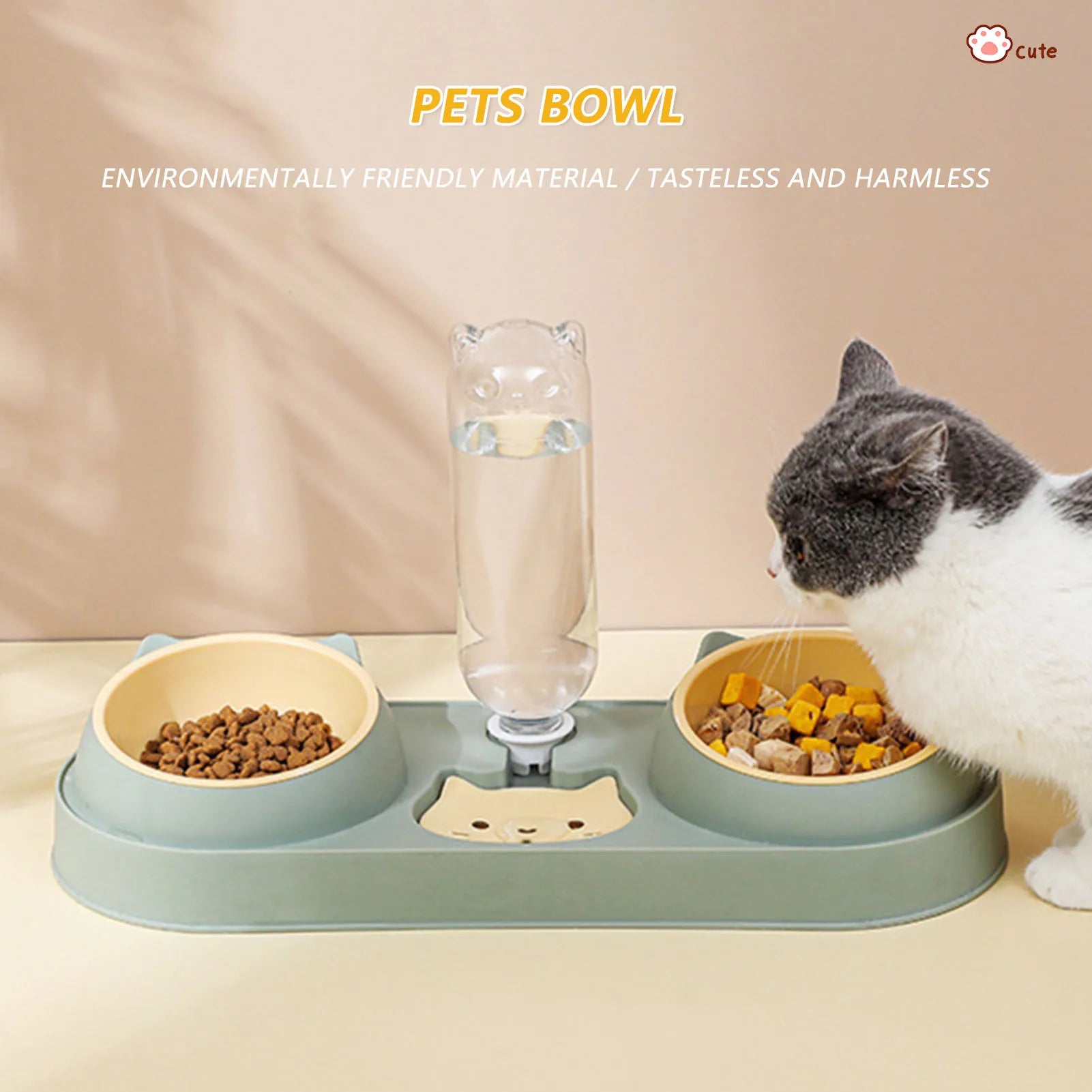 Automatic Pet Cat & Dog Feeder Bowl with Water Fountain – Double Raised Stand Dish for Cats & Small Dogs