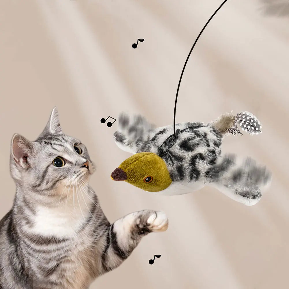 Flying Bird Cat Toy – Rechargeable Flapping Wings & Chirping Sparrow, Interactive Indoor Toy for Cats & Kittens
