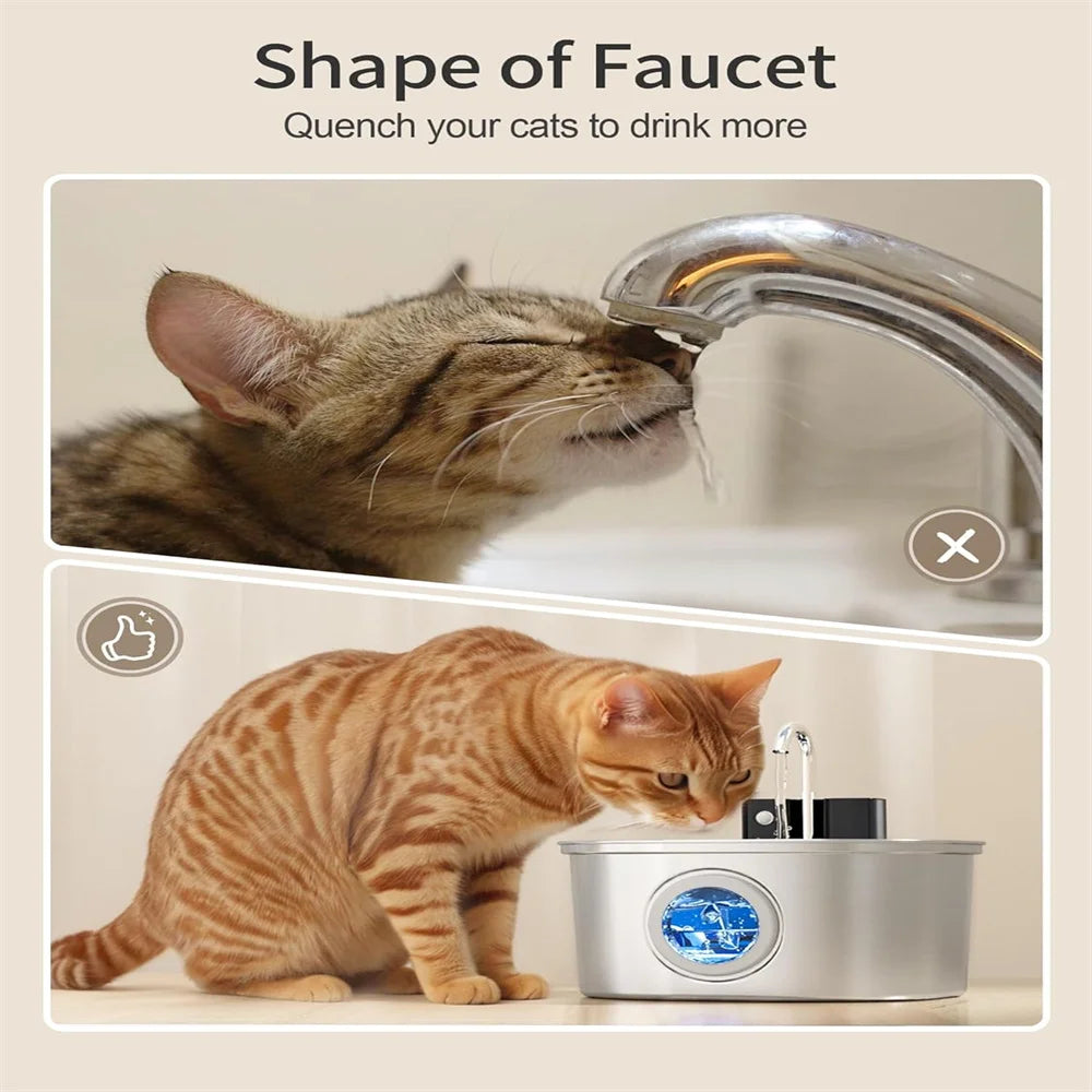 3.2L Stainless Steel Cat & Dog Water Fountain – USB Rechargeable Automatic Pet Drinking Bowl with Sensor